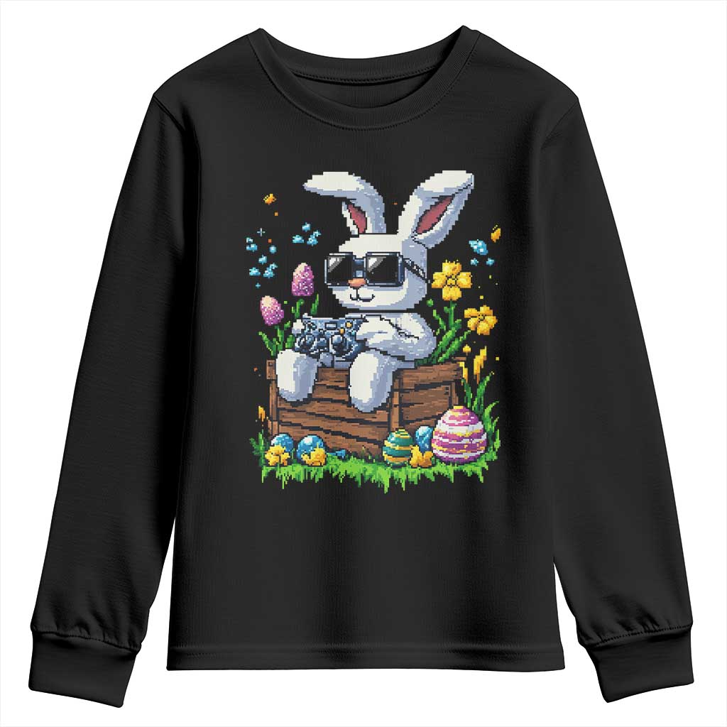 Gamer Rabbit Youth Sweatshirt Cute Bunny Gaming Eggs Video Games Easter Pixel Garden - Wonder Print Shop