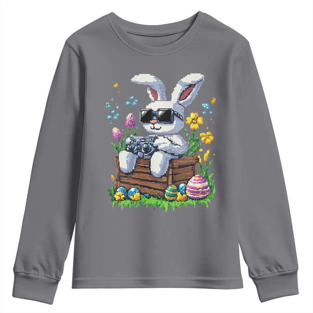 Gamer Rabbit Youth Sweatshirt Cute Bunny Gaming Eggs Video Games Easter Pixel Garden - Wonder Print Shop