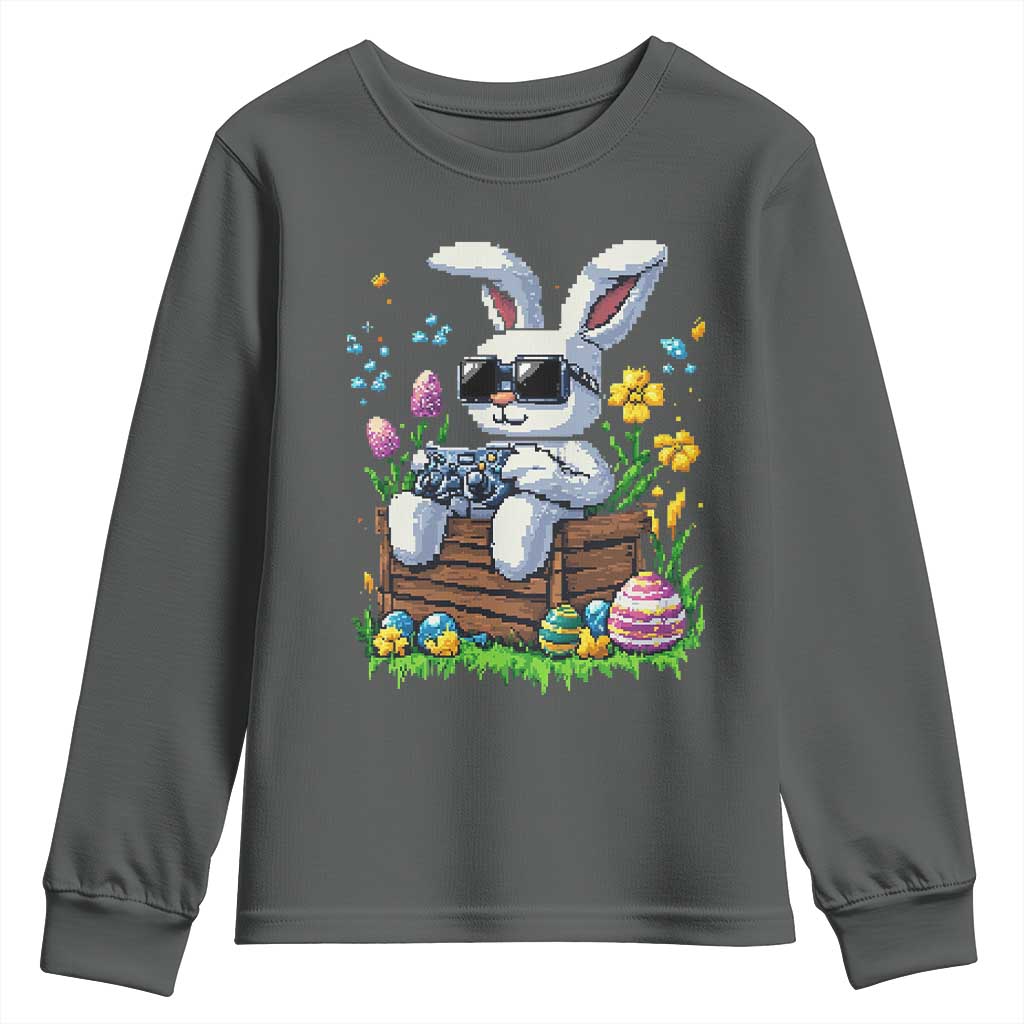 Gamer Rabbit Youth Sweatshirt Cute Bunny Gaming Eggs Video Games Easter Pixel Garden - Wonder Print Shop