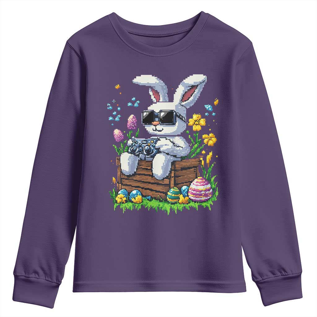 Gamer Rabbit Youth Sweatshirt Cute Bunny Gaming Eggs Video Games Easter Pixel Garden - Wonder Print Shop