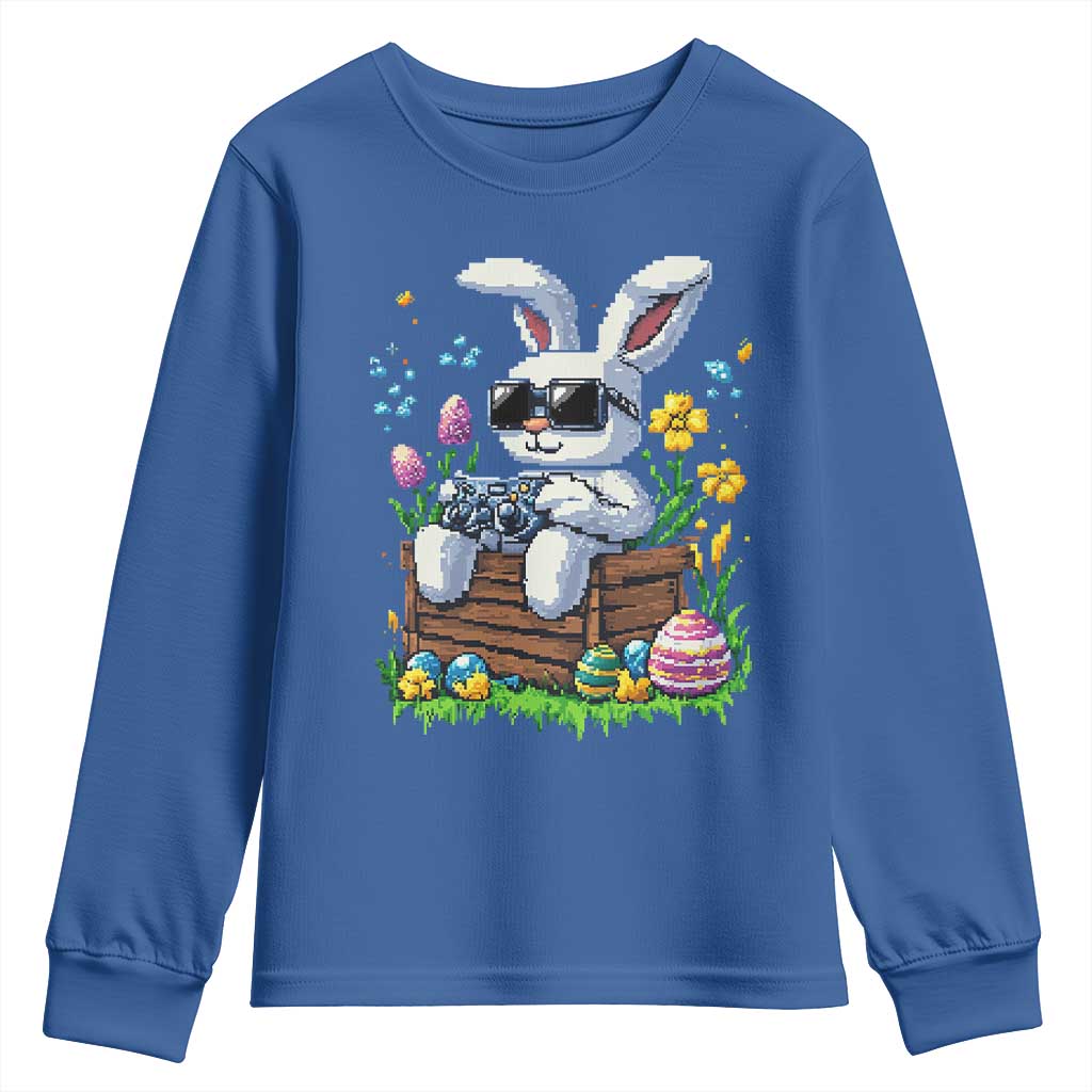 Gamer Rabbit Youth Sweatshirt Cute Bunny Gaming Eggs Video Games Easter Pixel Garden - Wonder Print Shop