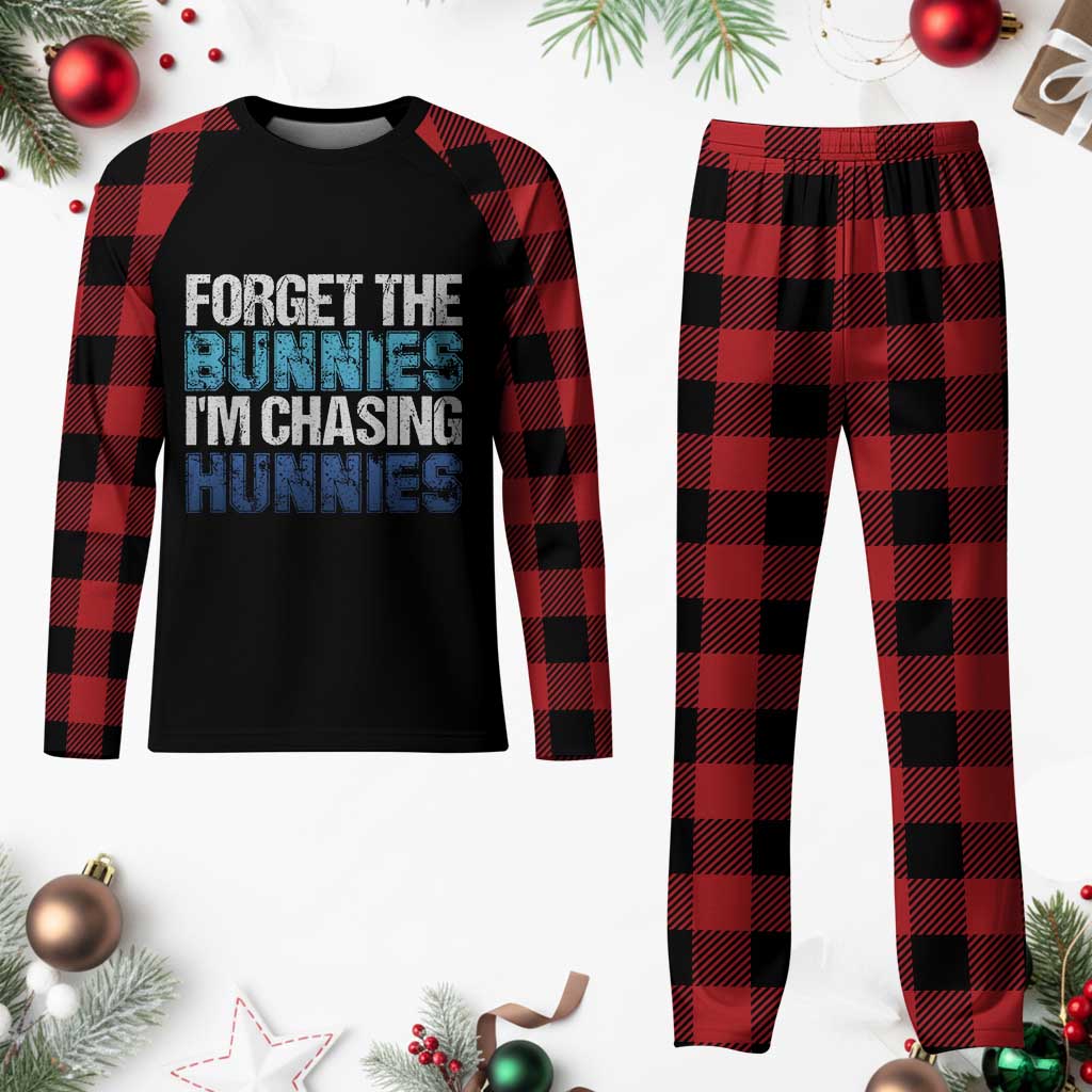 Funny Easter Plaid Pajama Set Forget The Bunnies Im Chasing Hunnies