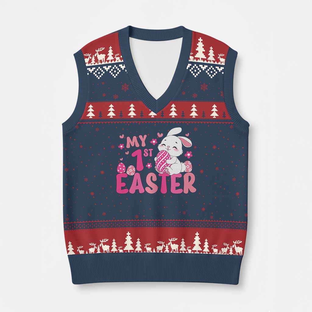 Baby First Easter V-Neck Knit Sweater Vest Cute Newborn Gift Bunny Rabbit - Wonder Print Shop