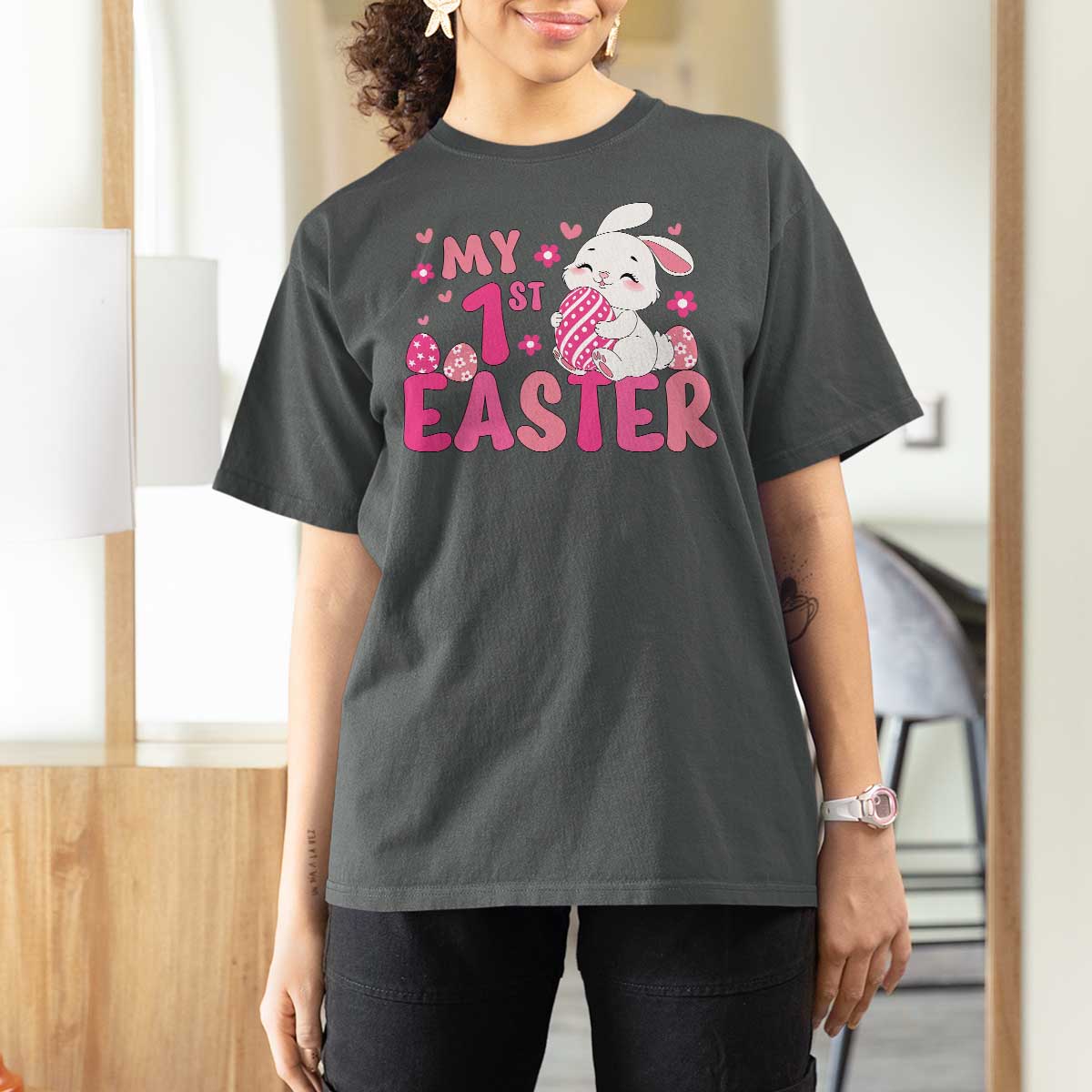 Baby First Easter T Shirt For Women Cute Newborn Gift Bunny Rabbit - Wonder Print Shop