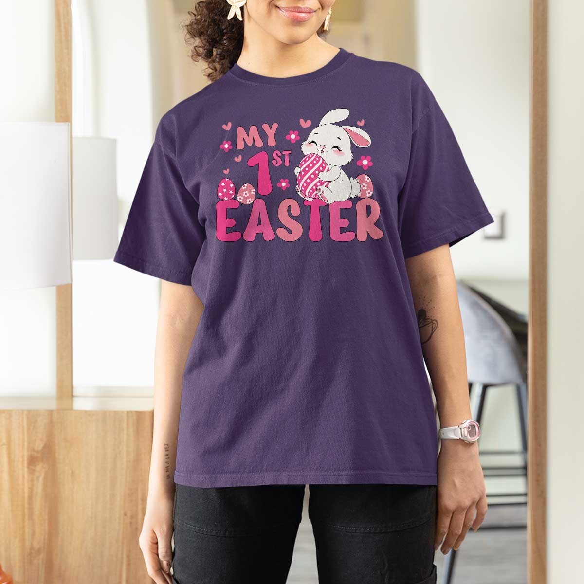 Baby First Easter T Shirt For Women Cute Newborn Gift Bunny Rabbit - Wonder Print Shop