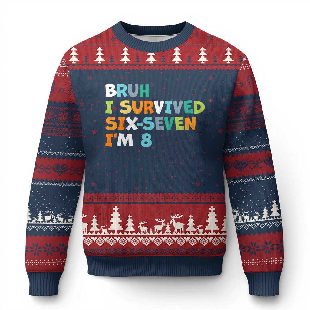 8th Birthday Ugly Christmas Sweater Im 8 Year Old Six Seven Bruh I Survived 67