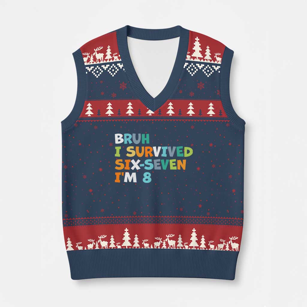 8th Birthday V-Neck Knit Sweater Vest Im 8 Year Old Six Seven Bruh I Survived 67
