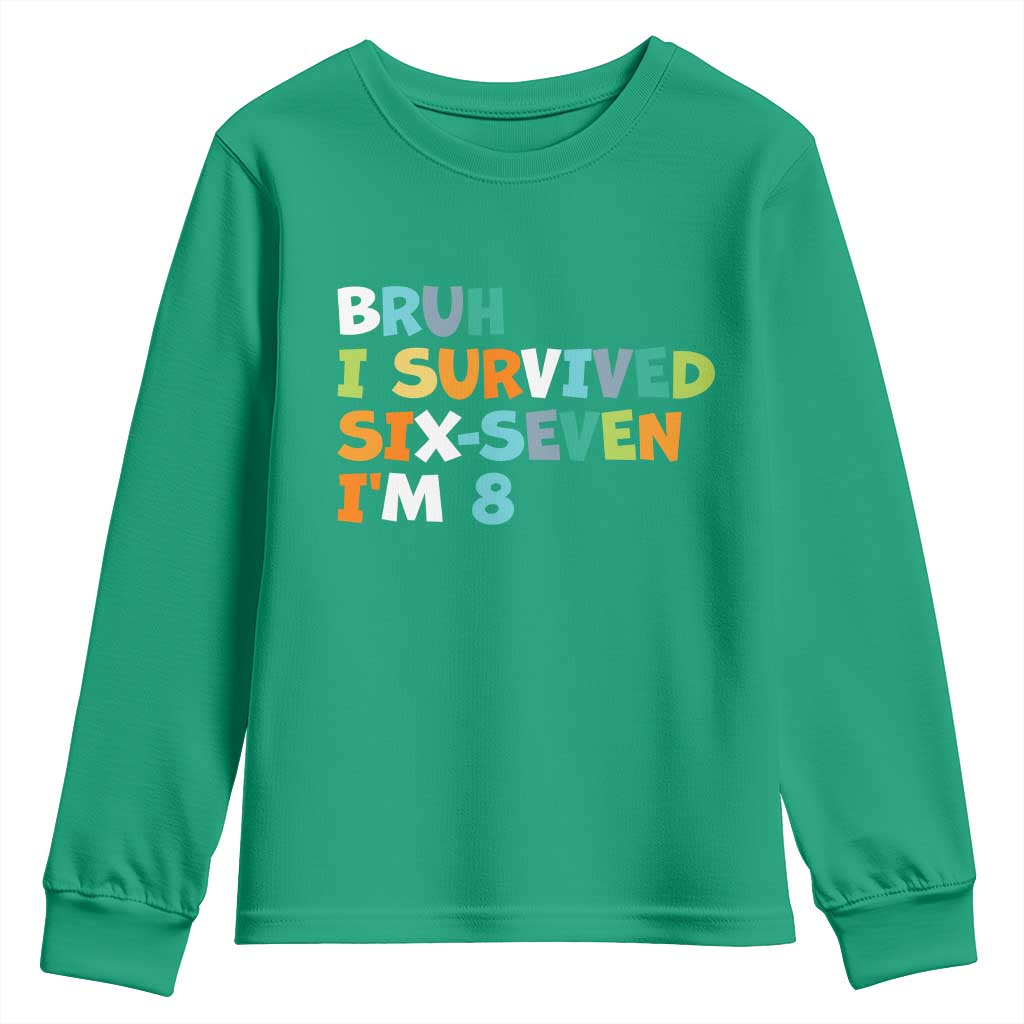 8th Birthday Youth Sweatshirt Im 8 Year Old Six Seven Bruh I Survived 67