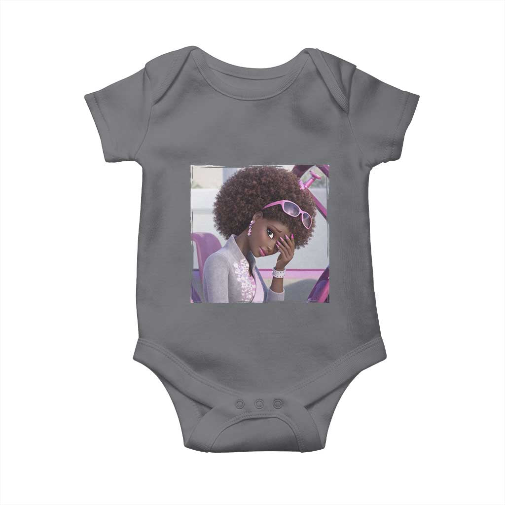 Disgusted Black Doll Meme Baby Onesie Funny Sassy Reaction Afro Girl With Attitude