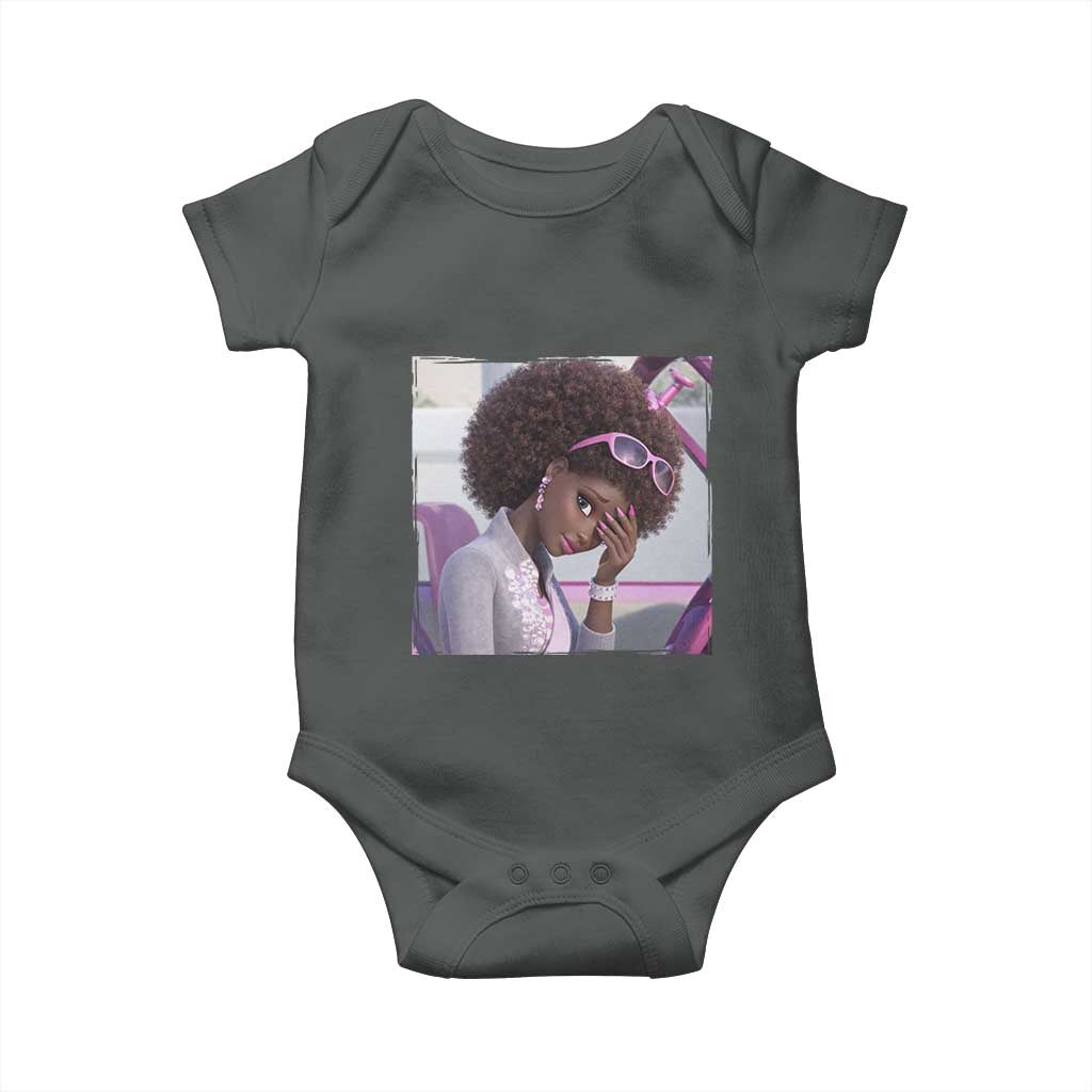 Disgusted Black Doll Meme Baby Onesie Funny Sassy Reaction Afro Girl With Attitude