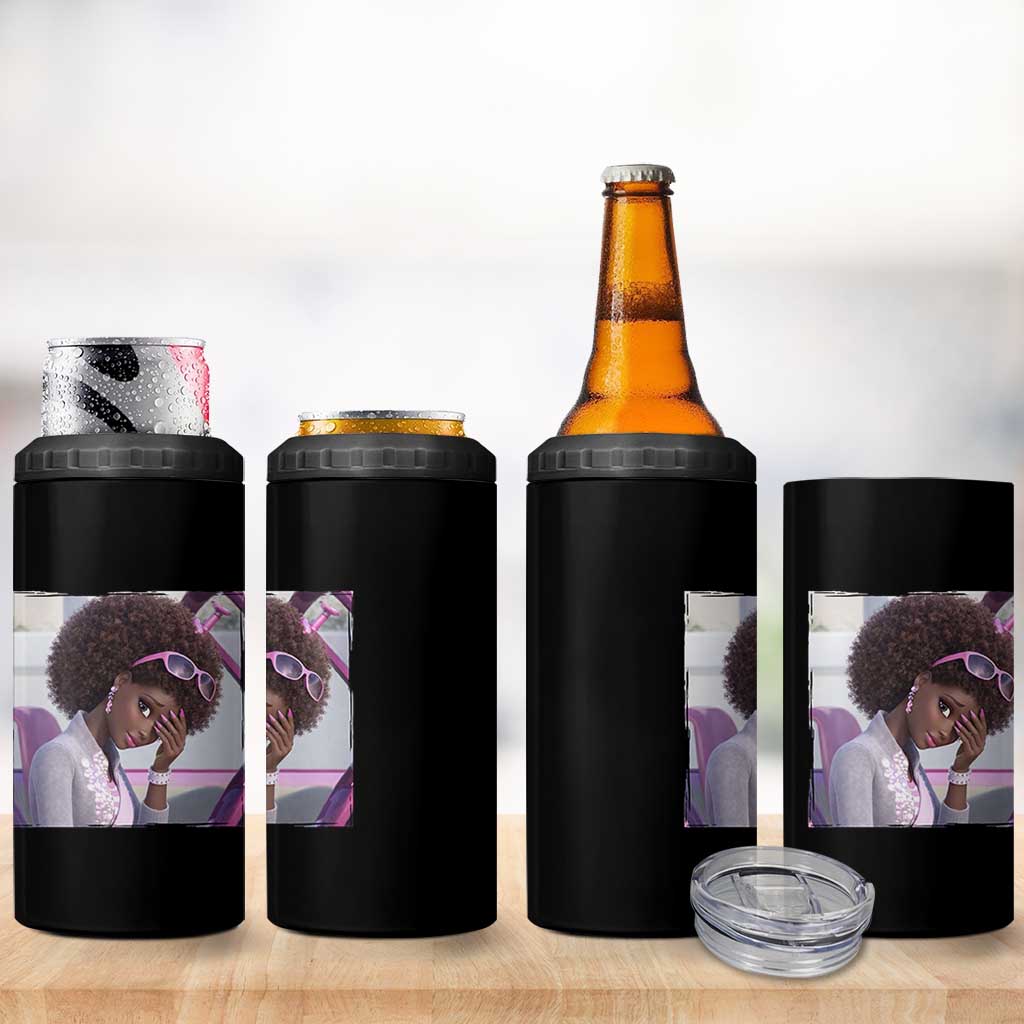 Disgusted Black Doll Meme 4 in 1 Can Cooler Tumbler Funny Sassy Reaction Afro Girl With Attitude
