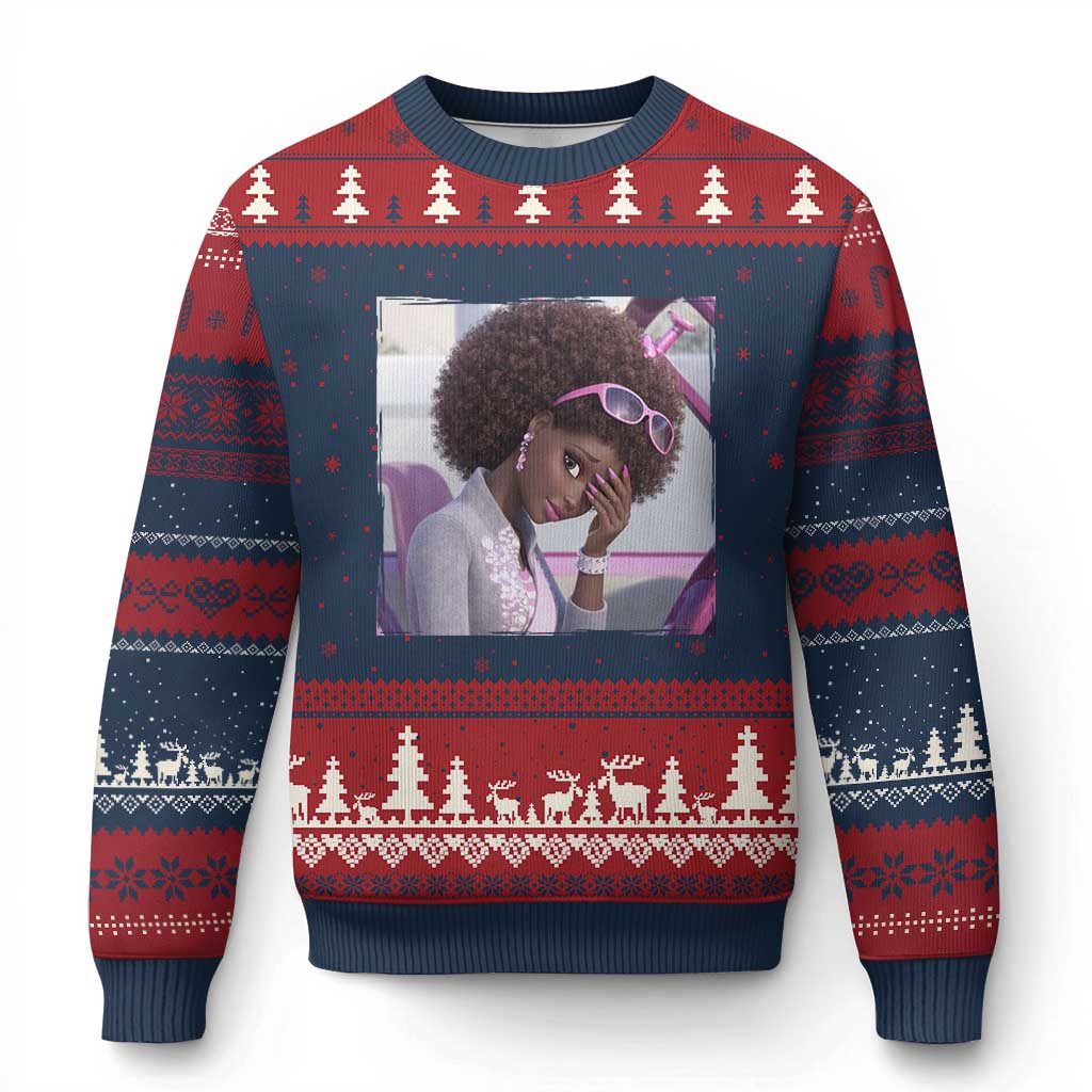 Disgusted Black Doll Meme Ugly Christmas Sweater Funny Sassy Reaction Afro Girl With Attitude
