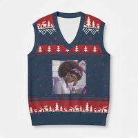 Disgusted Black Doll Meme V-Neck Knit Sweater Vest Funny Sassy Reaction Afro Girl With Attitude