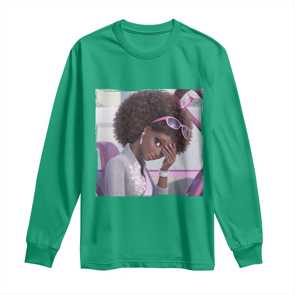 Disgusted Black Doll Meme Long Sleeve Shirt Funny Sassy Reaction Afro Girl With Attitude