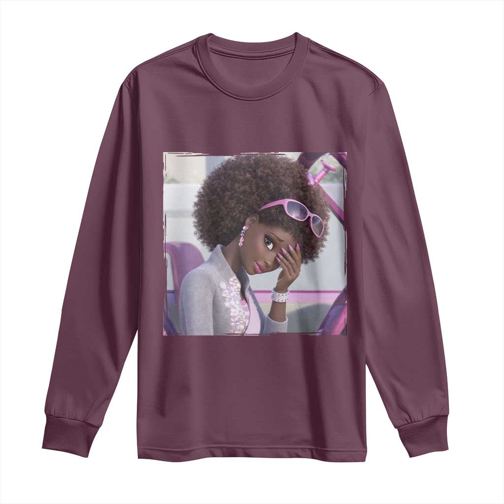 Disgusted Black Doll Meme Long Sleeve Shirt Funny Sassy Reaction Afro Girl With Attitude