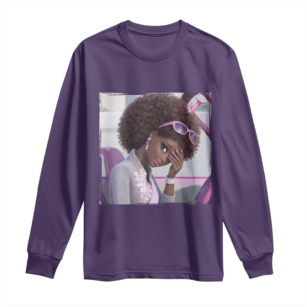 Disgusted Black Doll Meme Long Sleeve Shirt Funny Sassy Reaction Afro Girl With Attitude