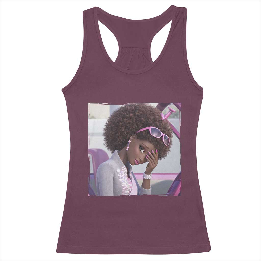 Disgusted Black Doll Meme Racerback Tank Top Funny Sassy Reaction Afro Girl With Attitude