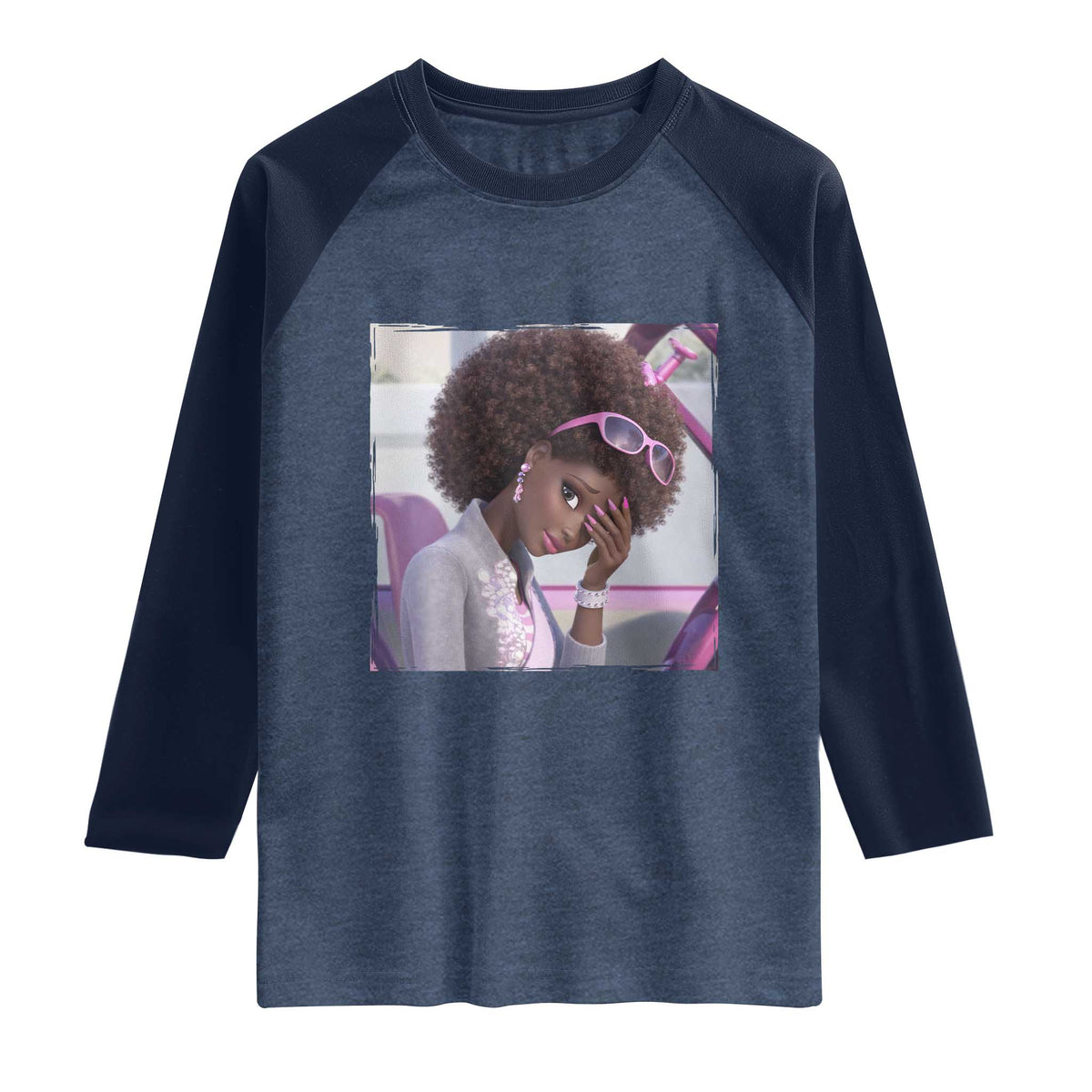 Disgusted Black Doll Meme Raglan Shirt Funny Sassy Reaction Afro Girl With Attitude
