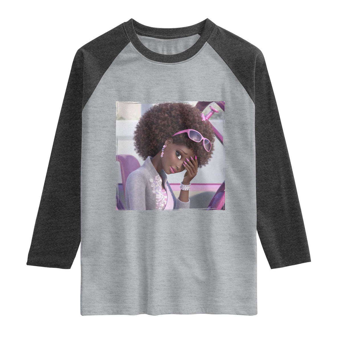 Disgusted Black Doll Meme Raglan Shirt Funny Sassy Reaction Afro Girl With Attitude