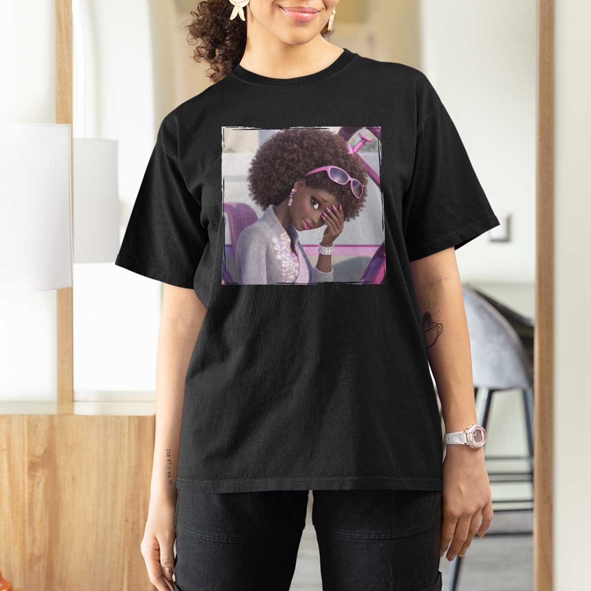 Disgusted Black Doll Meme T Shirt For Women Funny Sassy Reaction Afro Girl With Attitude