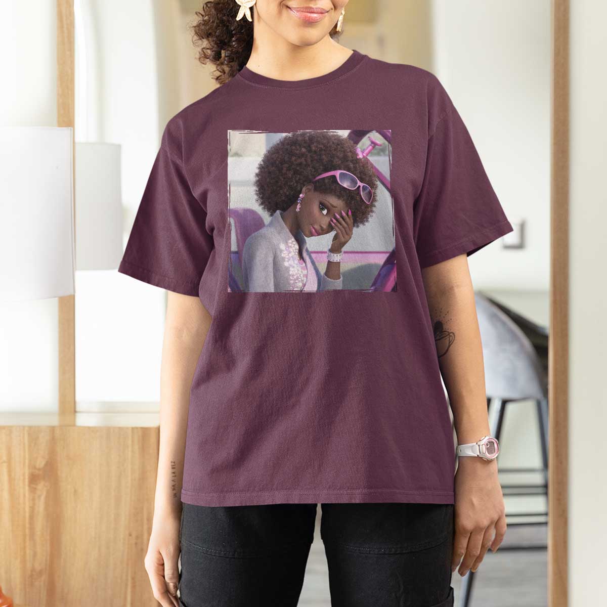 Disgusted Black Doll Meme T Shirt For Women Funny Sassy Reaction Afro Girl With Attitude