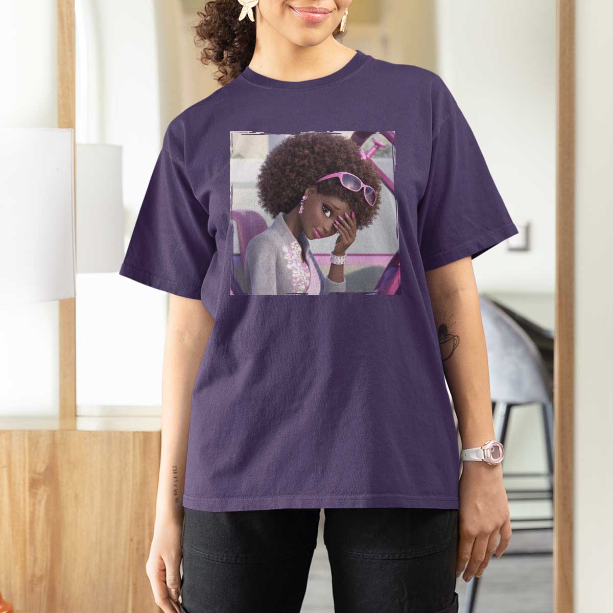 Disgusted Black Doll Meme T Shirt For Women Funny Sassy Reaction Afro Girl With Attitude