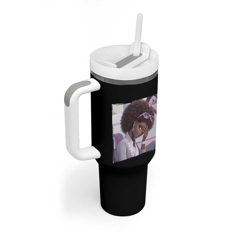Disgusted Black Doll Meme Tumbler With Handle Funny Sassy Reaction Afro Girl With Attitude