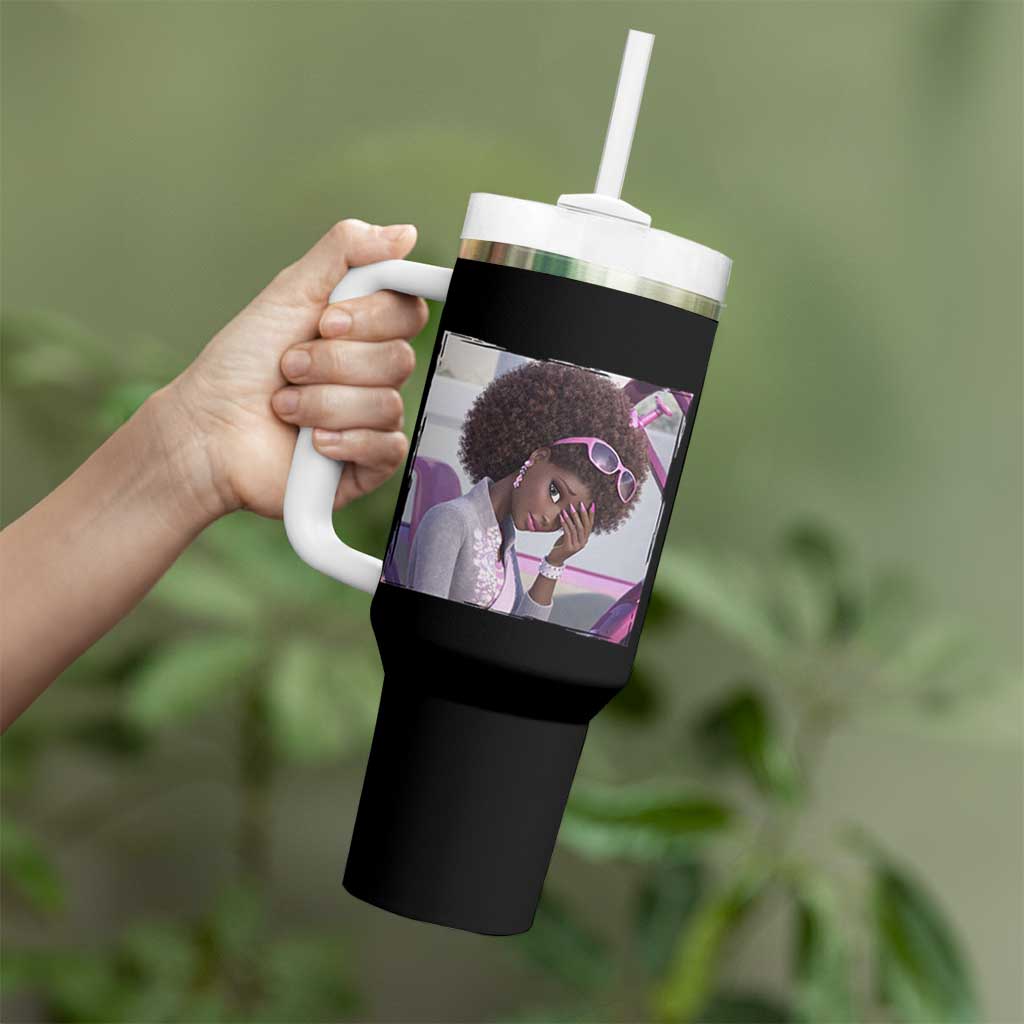 Disgusted Black Doll Meme Tumbler With Handle Funny Sassy Reaction Afro Girl With Attitude
