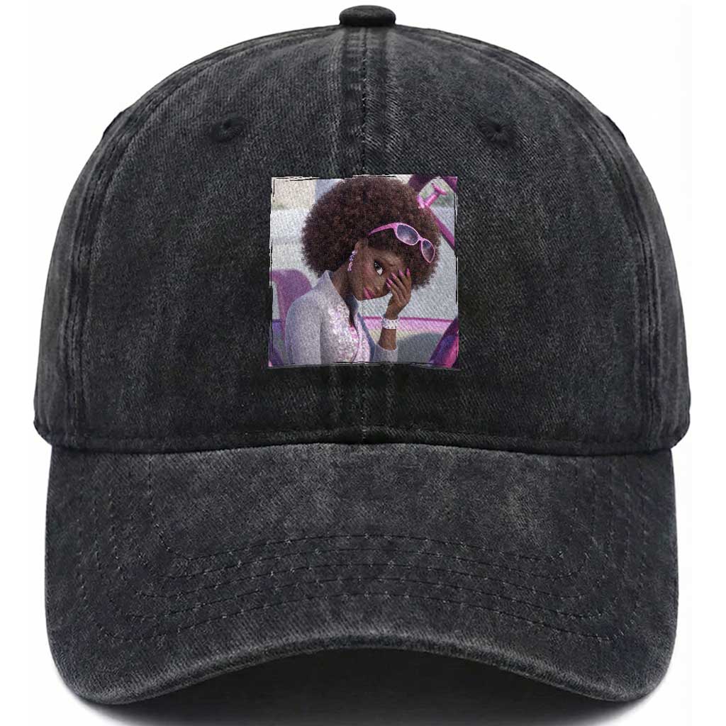Disgusted Black Doll Meme Washed Cotton Baseball Cap Funny Sassy Reaction Afro Girl With Attitude