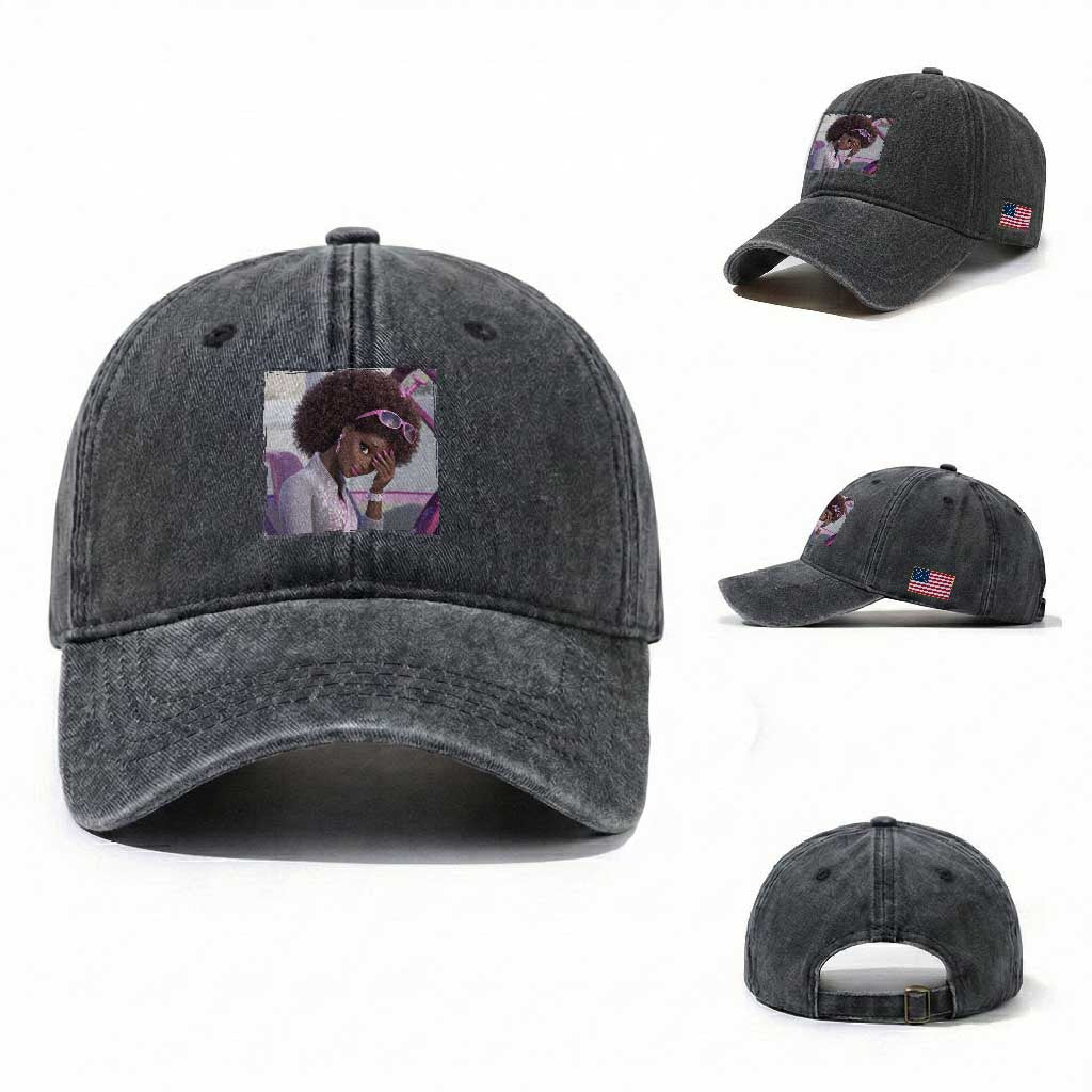 Disgusted Black Doll Meme Washed Cotton Baseball Cap Funny Sassy Reaction Afro Girl With Attitude