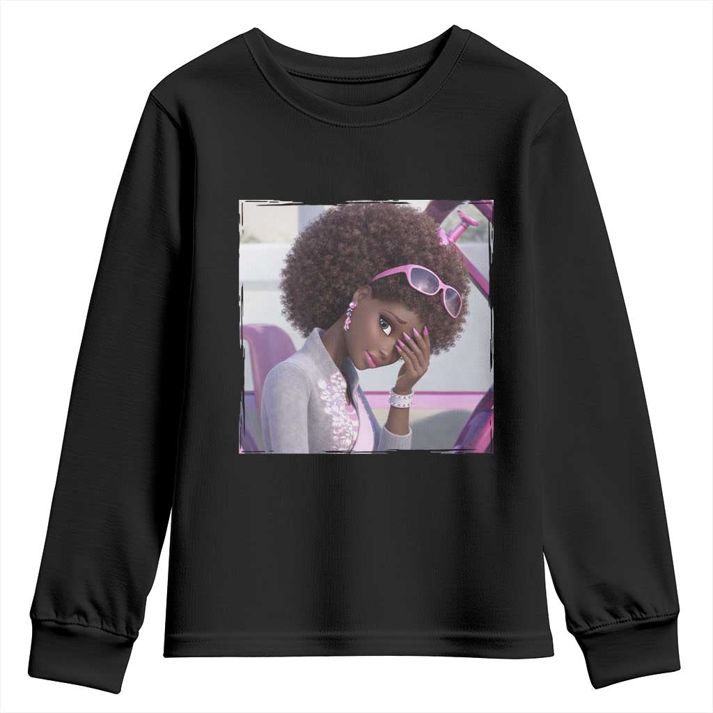 Disgusted Black Doll Meme Youth Sweatshirt Funny Sassy Reaction Afro Girl With Attitude