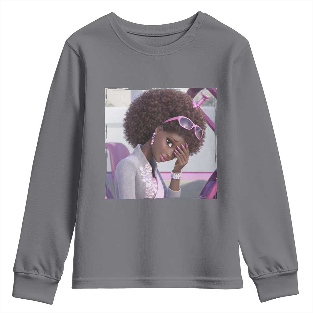 Disgusted Black Doll Meme Youth Sweatshirt Funny Sassy Reaction Afro Girl With Attitude