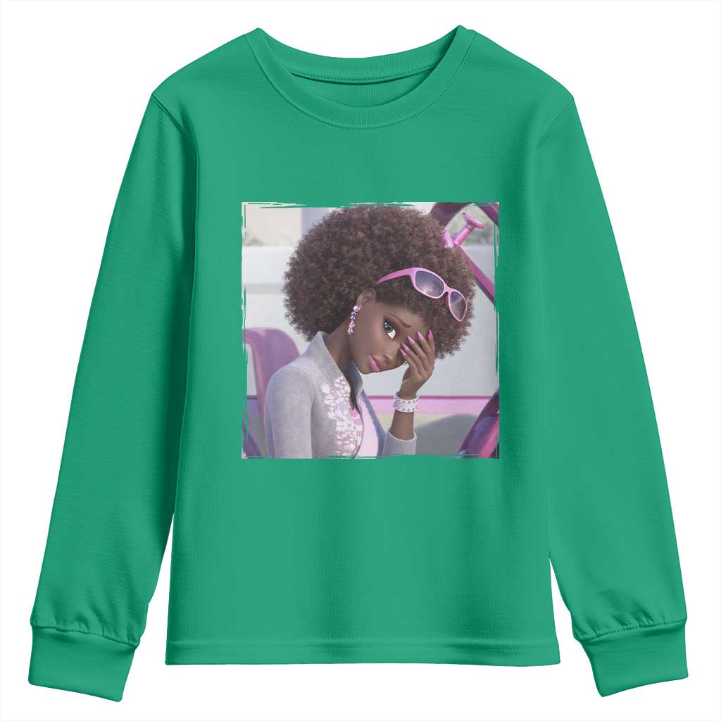 Disgusted Black Doll Meme Youth Sweatshirt Funny Sassy Reaction Afro Girl With Attitude