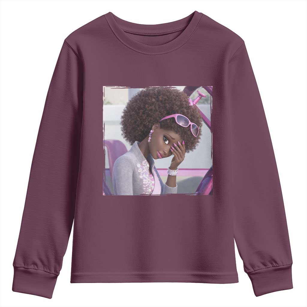 Disgusted Black Doll Meme Youth Sweatshirt Funny Sassy Reaction Afro Girl With Attitude