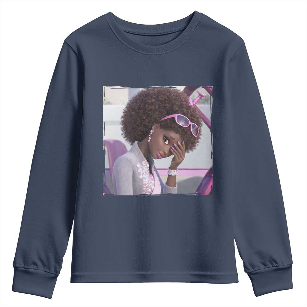 Disgusted Black Doll Meme Youth Sweatshirt Funny Sassy Reaction Afro Girl With Attitude