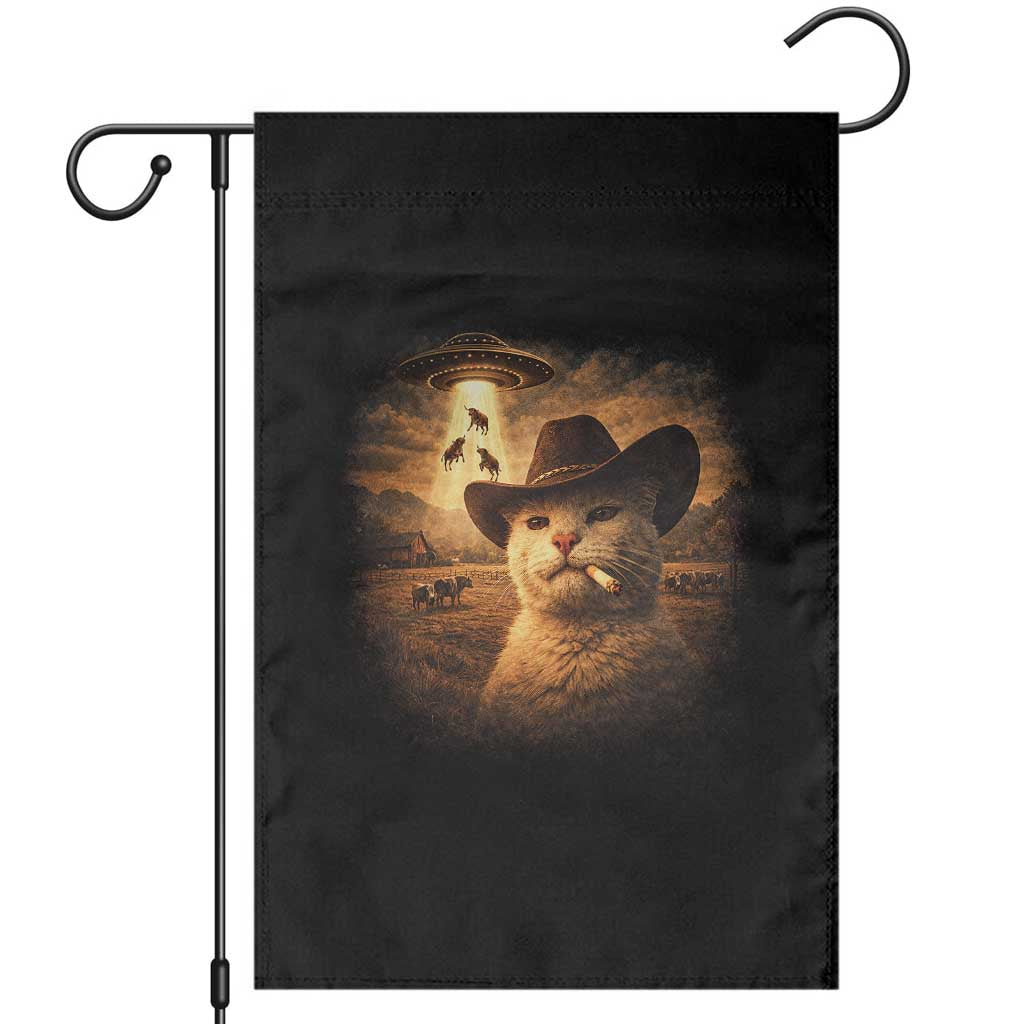 Funny Cowboy Cat UFO Garden Flag Retro Western Rodeo Meme Cats Lover Gift