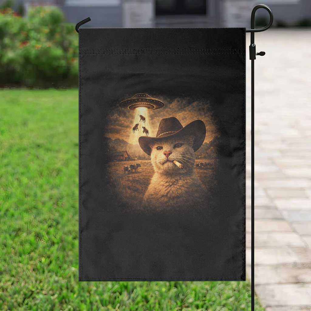 Funny Cowboy Cat UFO Garden Flag Retro Western Rodeo Meme Cats Lover Gift