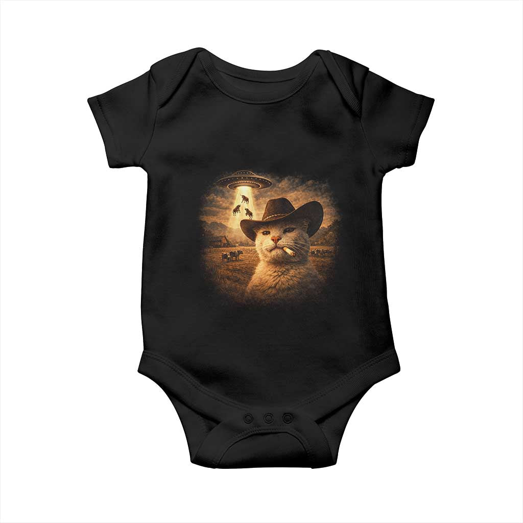 Funny Cowboy Cat UFO Baby Onesie Retro Western Rodeo Meme Cats Lover Gift