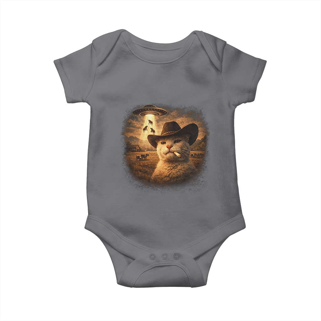 Funny Cowboy Cat UFO Baby Onesie Retro Western Rodeo Meme Cats Lover Gift