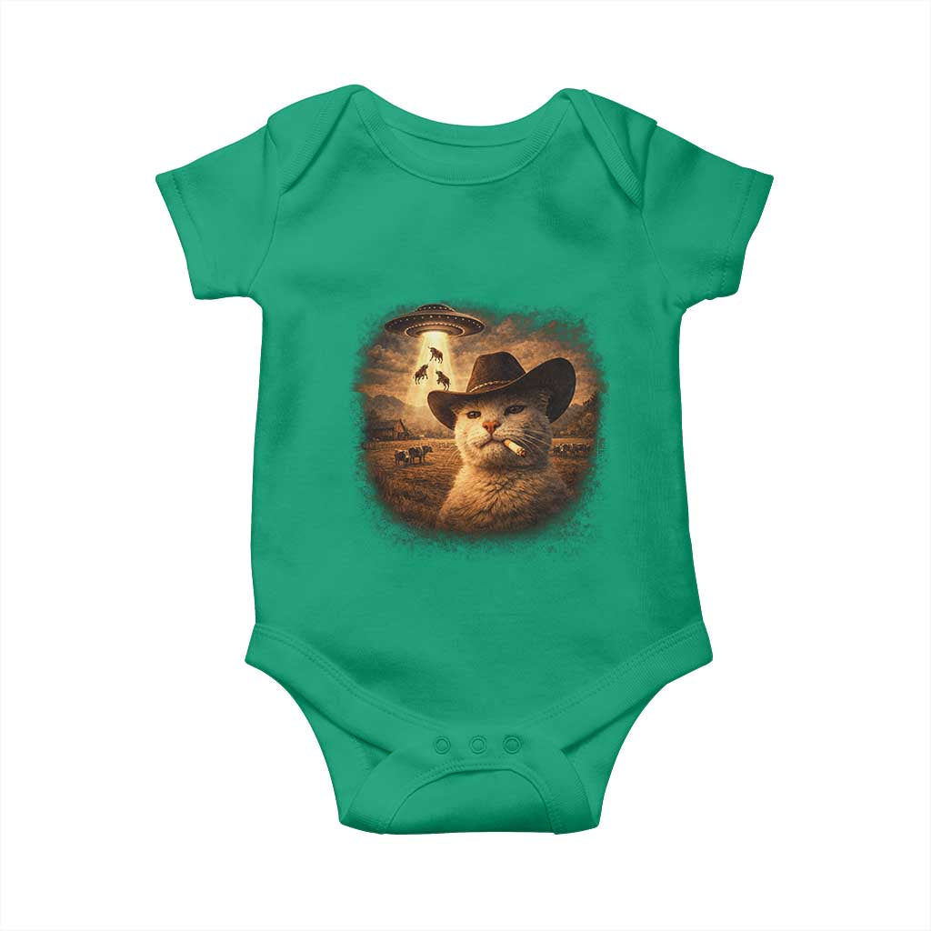 Funny Cowboy Cat UFO Baby Onesie Retro Western Rodeo Meme Cats Lover Gift