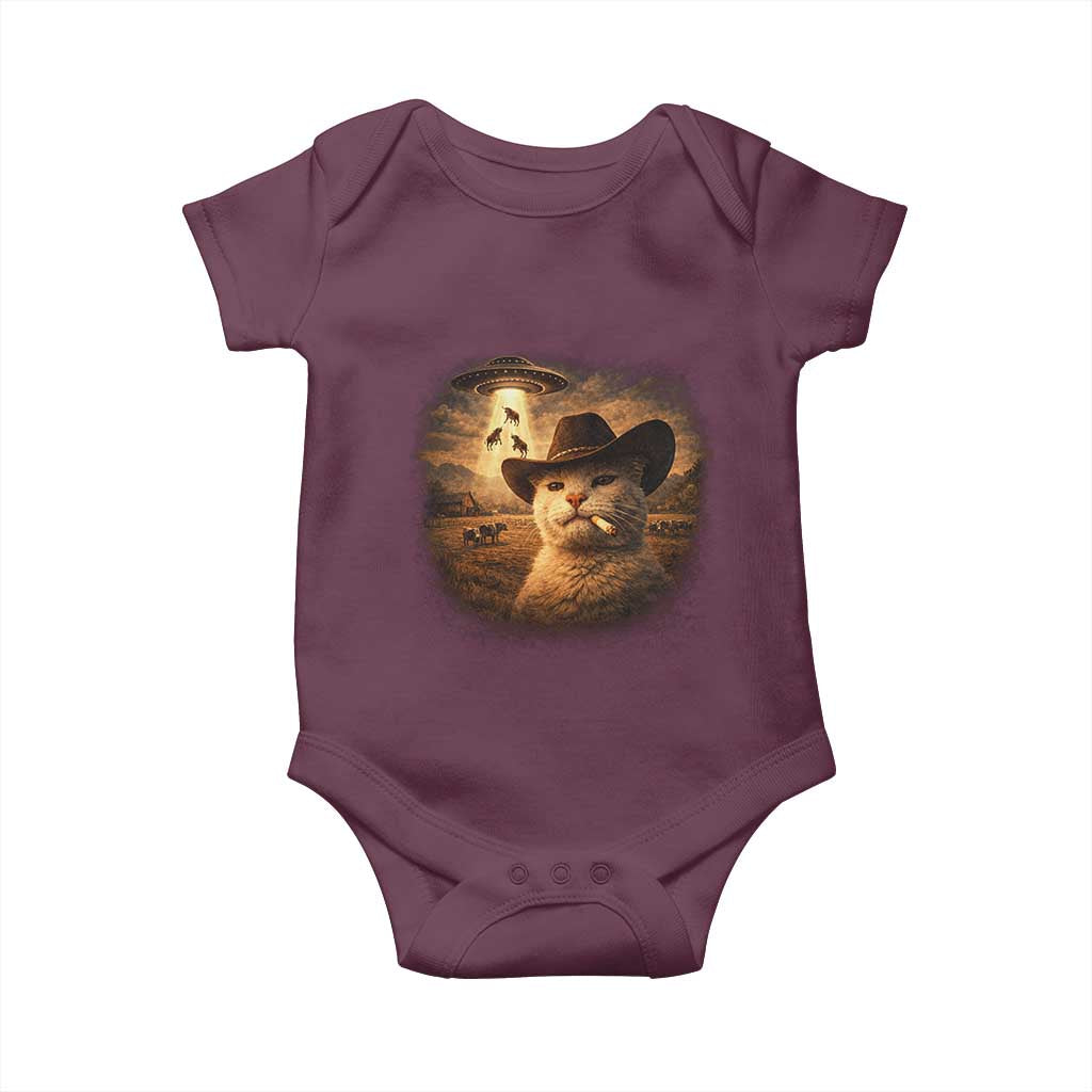 Funny Cowboy Cat UFO Baby Onesie Retro Western Rodeo Meme Cats Lover Gift