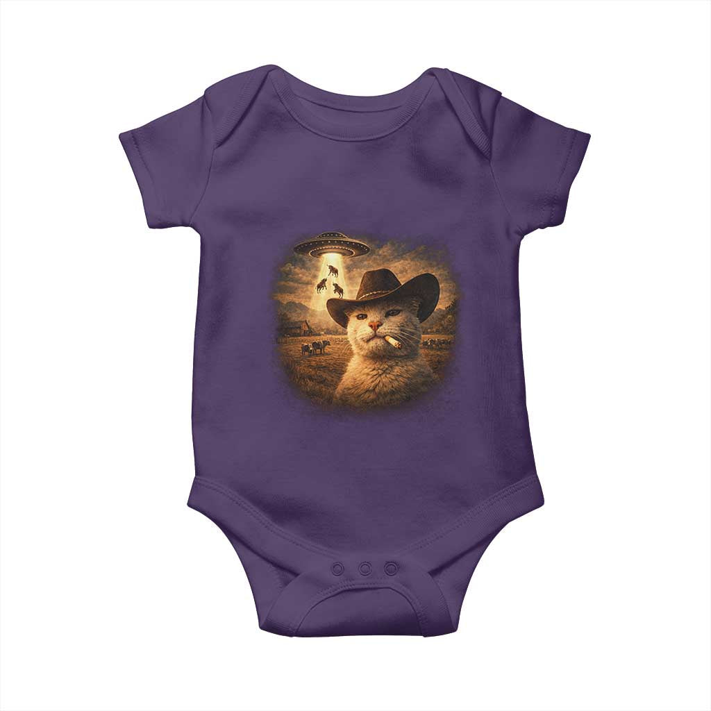 Funny Cowboy Cat UFO Baby Onesie Retro Western Rodeo Meme Cats Lover Gift