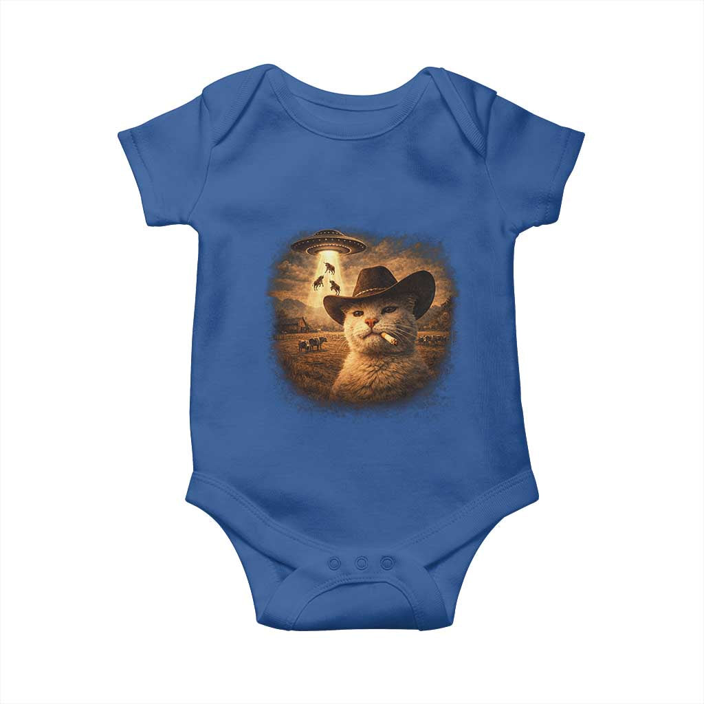 Funny Cowboy Cat UFO Baby Onesie Retro Western Rodeo Meme Cats Lover Gift