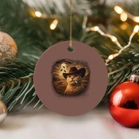 Funny Cowboy Cat UFO Ceramic Ornament Retro Western Rodeo Meme Cats Lover Gift