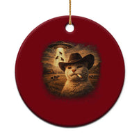 Funny Cowboy Cat UFO Ceramic Ornament Retro Western Rodeo Meme Cats Lover Gift