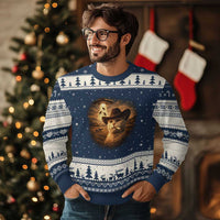 Funny Cowboy Cat UFO Ugly Christmas Sweater Retro Western Rodeo Meme Cats Lover Gift