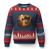 Funny Cowboy Cat UFO Ugly Christmas Sweater Retro Western Rodeo Meme Cats Lover Gift