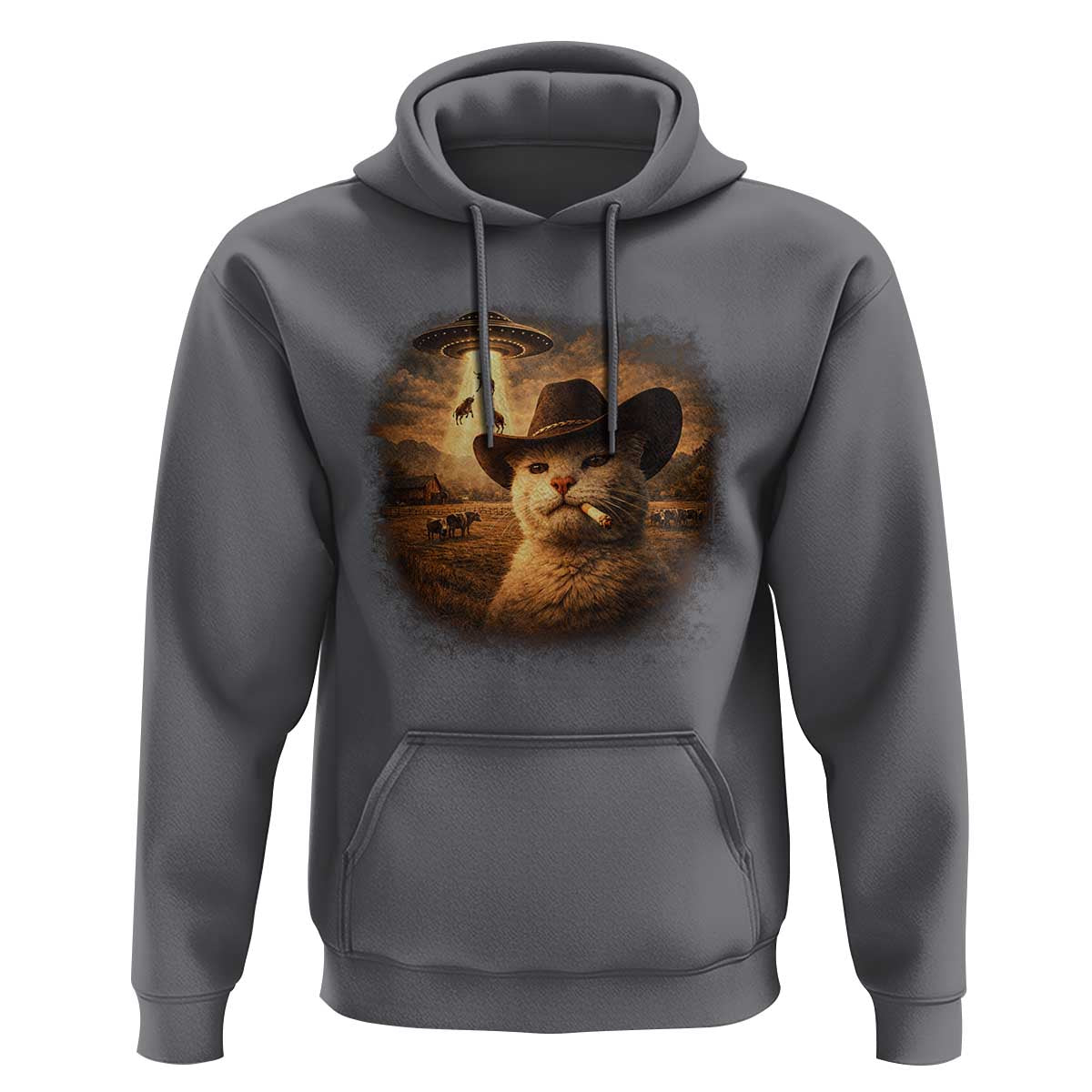 Funny Cowboy Cat UFO Hoodie Retro Western Rodeo Meme Cats Lover Gift