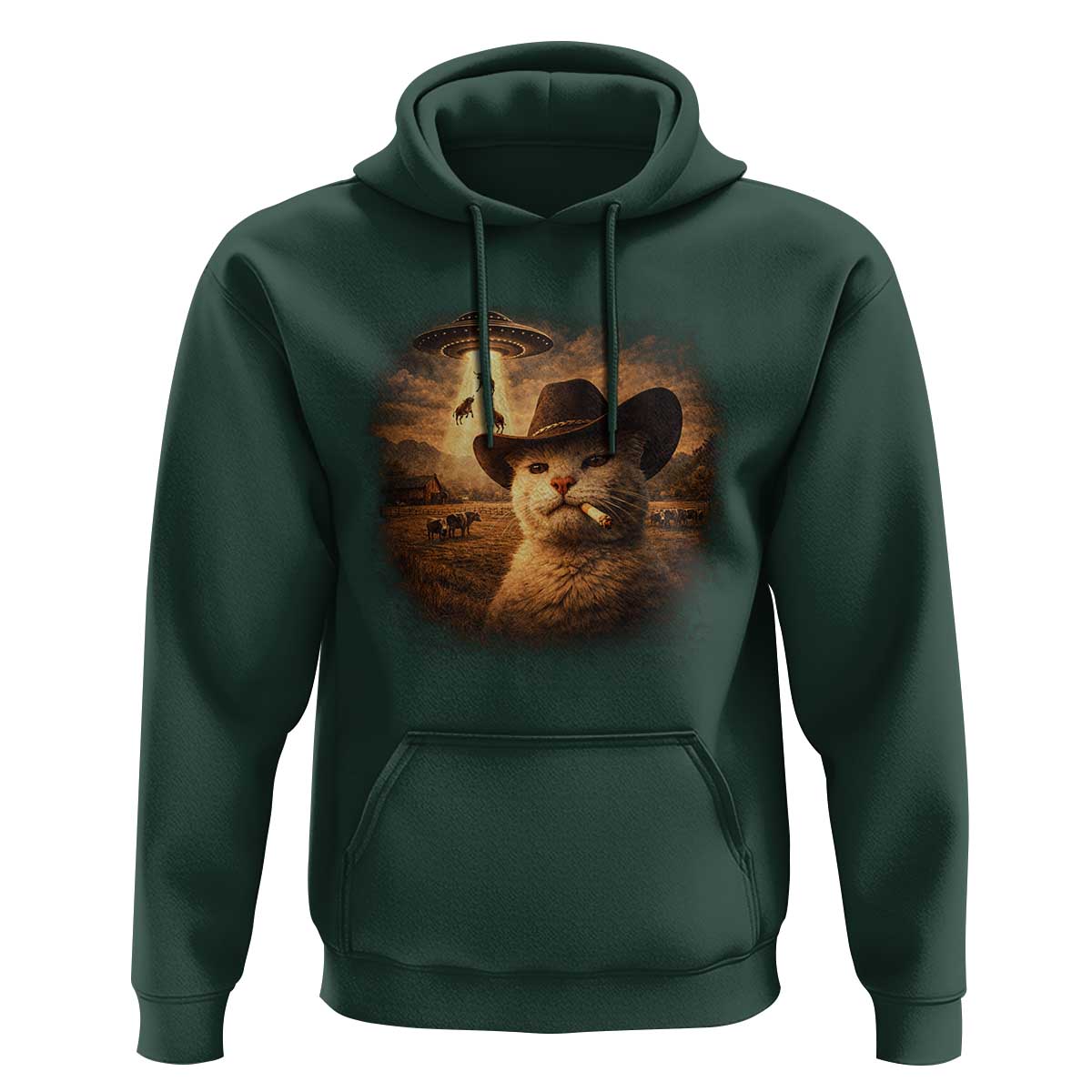 Funny Cowboy Cat UFO Hoodie Retro Western Rodeo Meme Cats Lover Gift