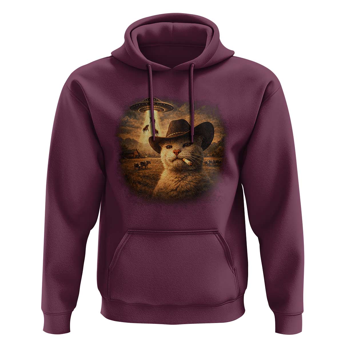 Funny Cowboy Cat UFO Hoodie Retro Western Rodeo Meme Cats Lover Gift